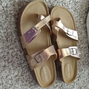 Gold sandals kids size 4 fits like a women's 6